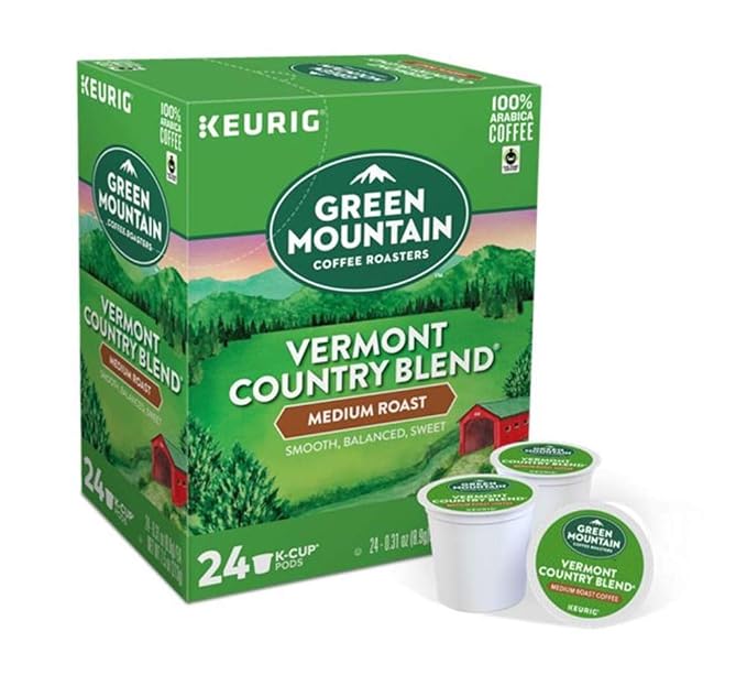 Green Mountain Coffee Pods K-Cups For Keurig Machines Flavored K Cup (All Count Fresh Capsules) Light / Medium / Dark Roast Long Expiry ALL FLAVORS (24 K-Cups Vermont Country Blend Coffee)