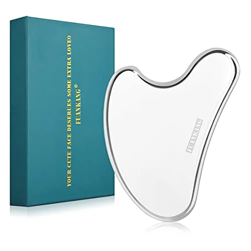 Gua Sha Facial Tools Stainless Steel Scraping Massage Tool for Face Stainless Steel Gua Sha Tool with Travel Pouch- by FUANKANG