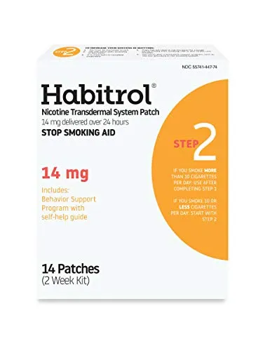 Habitrol Nicotine Transdermal System Patch | Stop Smoking Aid | Step 2 (14 mg) | 14 Patches (2 Week Kit) | Packaging May Vary