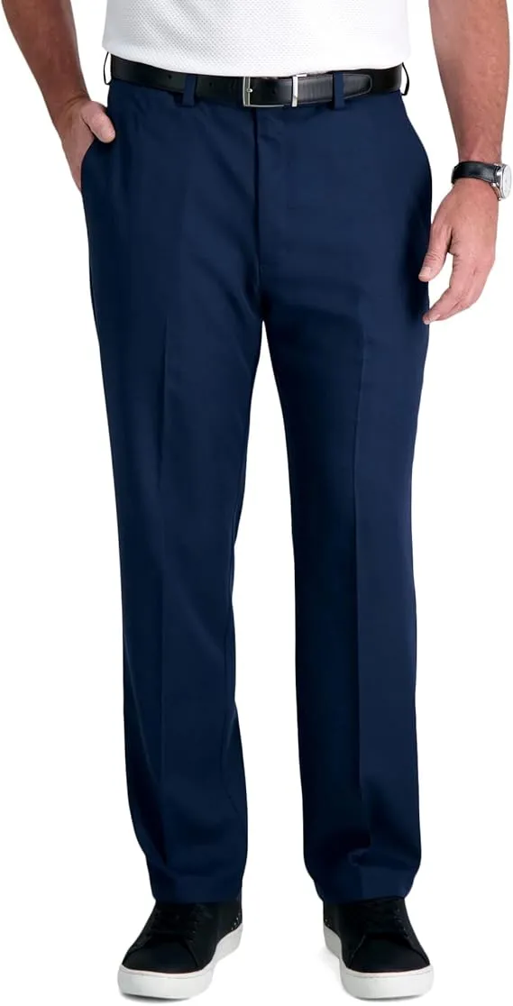 Haggar Men's Cool 18 PRO Classic Fit Flat Front Expandable Waist Pant, Navy, 38Wx30L