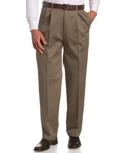Haggar Men's Work To Weekend Khakis Hidden Expandable Waist No Iron Pleat Front Pant,Bark,38x32