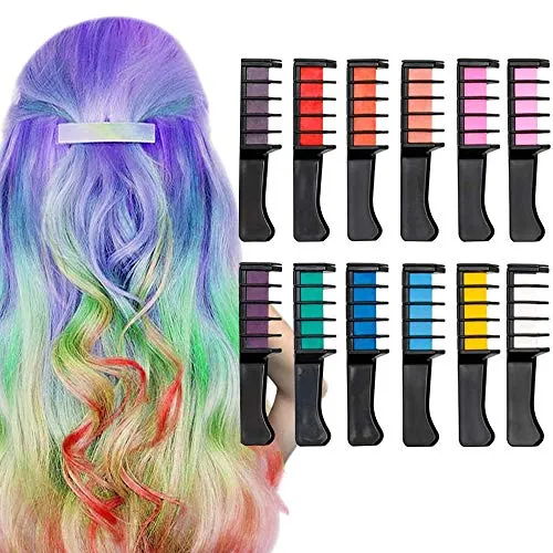 Hair Chalk Comb 12 Colors Temporary Washable Hair Color Brush Set for Kids Girls Hair Dyeing Party Christmas and DIY