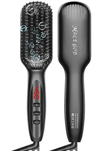 Hair Straightener for Women, Beard Straightener for Men, Upgraded 2 in 1 Ionic Straightener Brush for Hair and Beard, Christmas Gifts for Women and Men