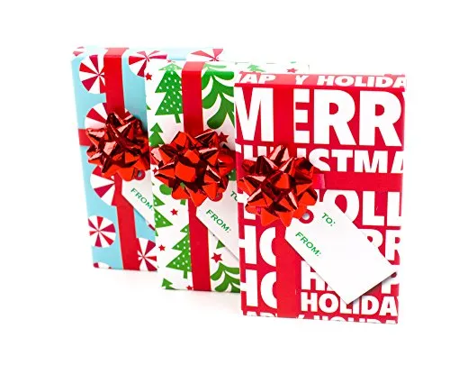 Hallmark Christmas Gift Card Holders with Bows and Gift Tags (Pack of 3: Trees, Peppermints, Happy Holidays), Red Bow - 5BCM1072