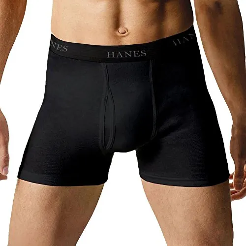 Hanes Mens 5-Pack Best Tagless Boxer Brief with Comfort Flex, Black, Size Large