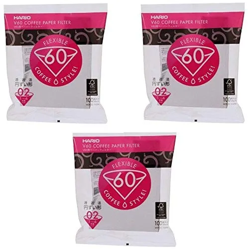 Hario 02 100-Count Coffee White Paper Filters, 3-Pack Set (Total of 300 Sheets) (Japan import)