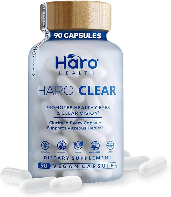 HARO Clear AREDS 2 Eye Vitamins with Lutein and Zeaxanthin for Dry Eyes, Screen Strain & Degeneration, Advanced Macular Support and Vision Supplements for Adults & Seniors, 90 Vegan Capsules