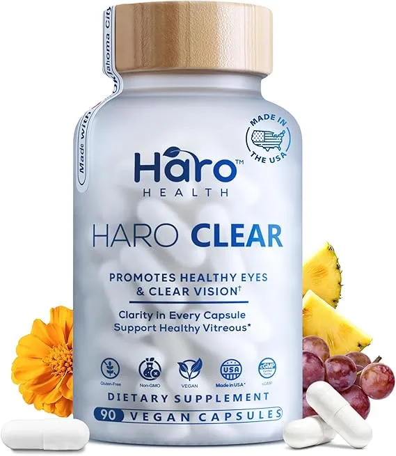 HARO Clear AREDS 2 Eye Vitamins with Lutein and Zeaxanthin for Dry Eyes, Screen Strain & Degeneration, Advanced Macular Support and Vision Supplements for Adults & Seniors, 90 Vegan Capsules