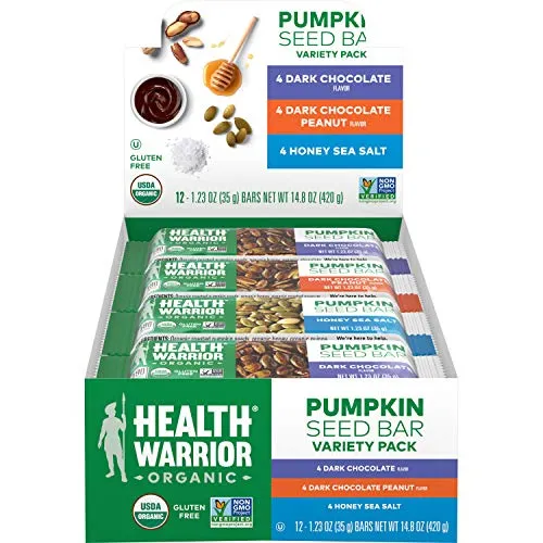 Health Warrior Organic Pumpkin Seed Protein Bars, Variety Pack, 8g Plant Protein, Gluten Free, Certified Organic, 12 Count