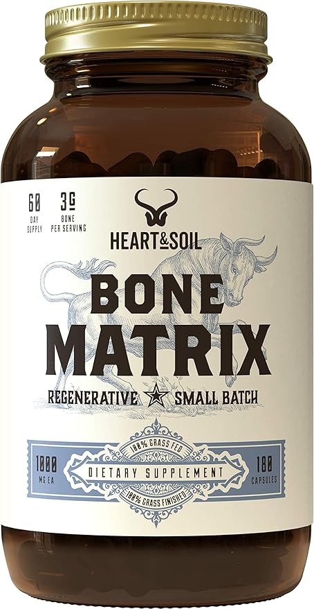 Heart & Soil Grass Fed Bone Matrix  Supports Bone and Joint Health, Strength, and Flexibility (180 Capsules)