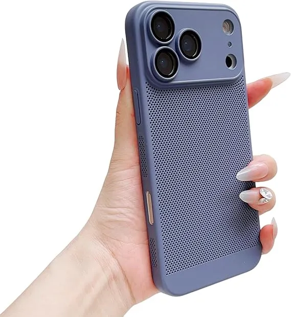 Heat Dissipation Cover for iPhone 17 Pro Max case,Slim Hard Back Case Cooling Breathable Cellular Hole Bumper with Camera Lens Protection (Blue,iPhone 17 Pro Max)