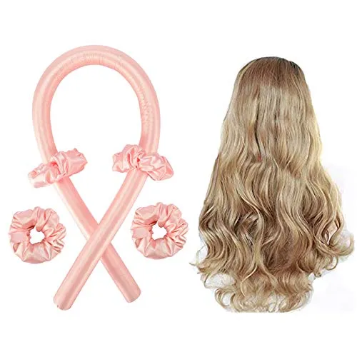 Heatless Curling Rod Headband, Foam Hair Rollers for Long Hair, No Heat Curls Silk Ribbon Soft Headband Wave Formers Hair Curlers Diy Hair Styling Tools for Long Medium Hair (Pink-02)