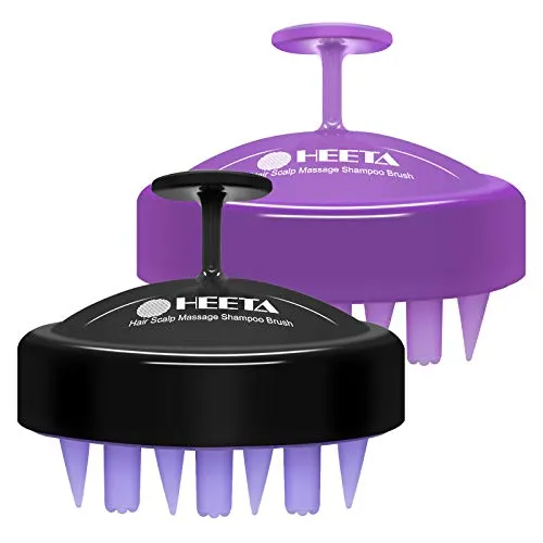 Heeta 2-Pack Hair Scalp Massager, Updated Wet and Dry Hair Shampoo Brush Scalp Massage Brush with Soft Silicone Brush Head Massager (Black & Purple)