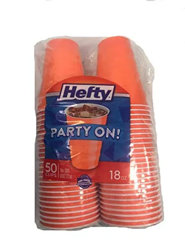 Hefty Party On 18oz Orange Plastic Party Cups for Halloween 50 count