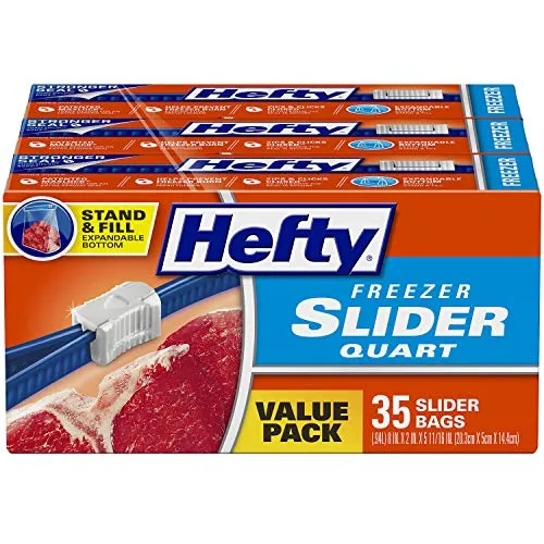 Hefty Slider Freezer Storage Bags, Quart Size, 105 Count