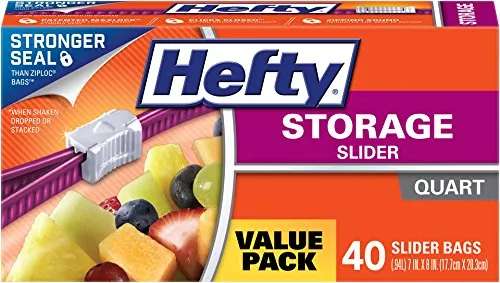 Hefty Slider Storage Bags, Quart, 40 Count