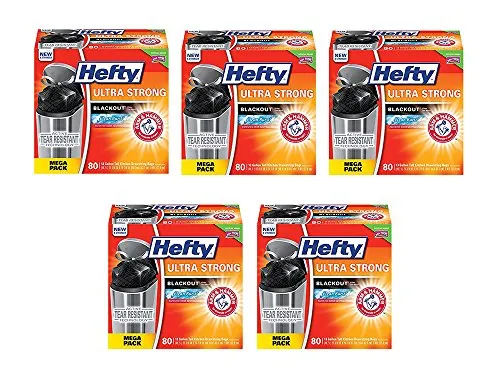 Hefty Ultra Strong ehzOt Trash Bags, Tall Kitchen Drawstring, 13 Gallon, Blackout Clean Burst, 80 Count (5 Pack)