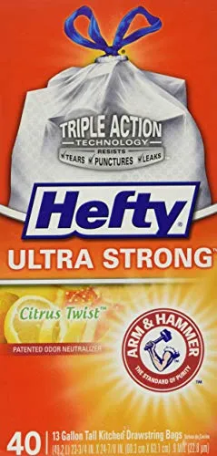 Hefty Ultra Strong Tall Kitchen Drawstring Trash Bag, Citrus Twist, 40 Count