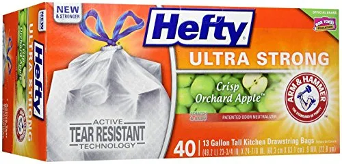 Hefty Ultra Strong Tall Kitchen Drawstring Trash Bag, Crisp Apple Orchard, 40 Count