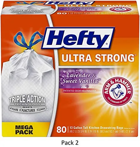 Hefty Ultra Strong Tall Kitchen Trash Bags - Lavender Sweet Vanilla, 13 Gallon, 80 Count, 2 Pack