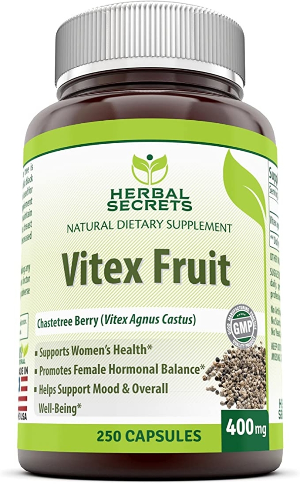 Herbal Secrets Vitex Fruit Chaste Tree Berry Dietary Supplement 400 Milligrams 250 Capsules (Non-GMO) - Supports Women's Health, Mood & Well-Being, Promotes Female Hormonal Balance*