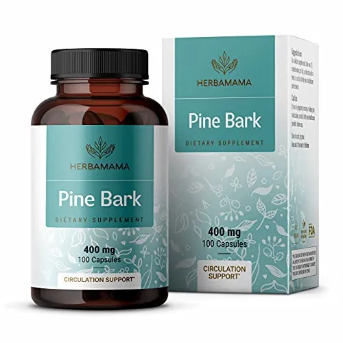 HERBAMAMA Pine Bark 100 Capsules - 400mg - Organic Dietary Supplement with French Maritime Pine Bark Extract for Heart Health, Blood Pressure Support - Vegetarian, Non-GMO