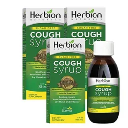 Herbion Naturals Sugar-Free Cough Syrup with Stevia, 5 fl oz - Relieves Cough, Soothes Throat, Promotes Healthy Bronchial and Lung Function (Pack of 3)