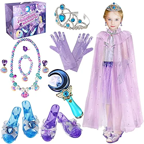 Heyzeibo Princess Makeup Dress Up Toys Set, Kids Pretend Play Makeup Starter Kit Include All Your Girl Needs to Play Dress Up with Stylish Bag Shoes Jewelry for 3-12 Years Old Kids Birthday
