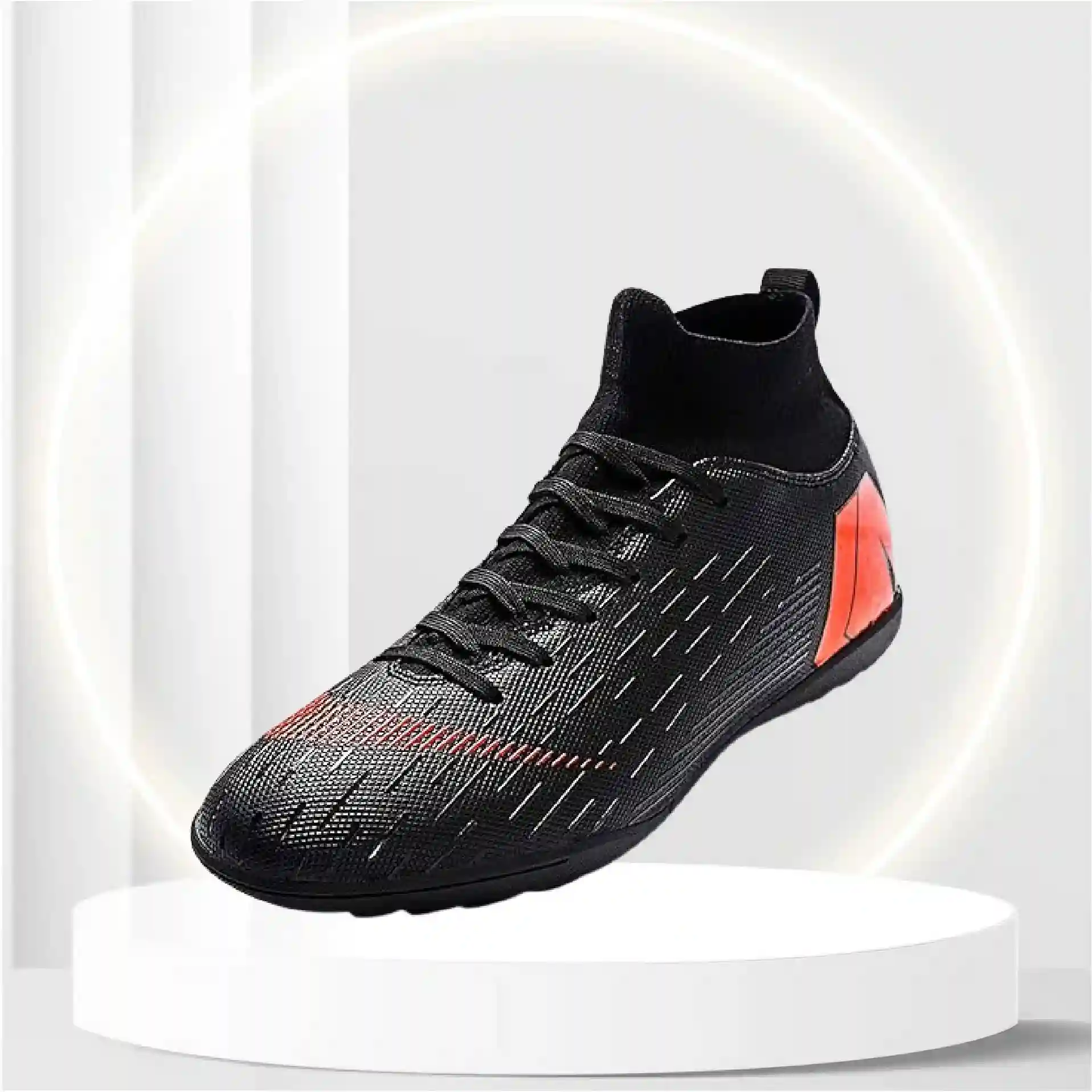 HGX Soccer Boots Shoes for Big Boy - Messi Turf Indoor Youth Football Shoes - High Top Ankle Boots Colorful Ribbon for Men - Outdoor Training TF/AG Black, 10