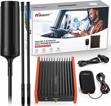 HiBoost Cell Phone Signal Booster for Truck | High PowerTruck Booster Kit| 4G& 5G LTE Omni-Directional Adjustable Antenna for All Carriers-Verizon,T-Mobile,AT&T | Pickup SUV OTR Booster FCC Approved