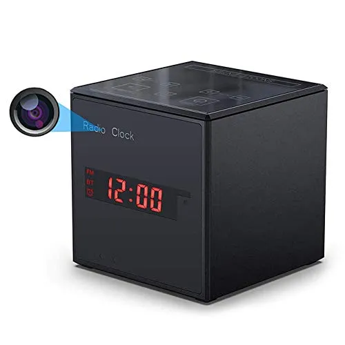 Hidden Camera Wi-Fi,Hidden Security Camera Wireless Speaker,1080P Nanny Cam with Motion Detect,Night Vision,Touch-Activated Control,FM Radio,Wireless Spycam with Phone App for Home and Office