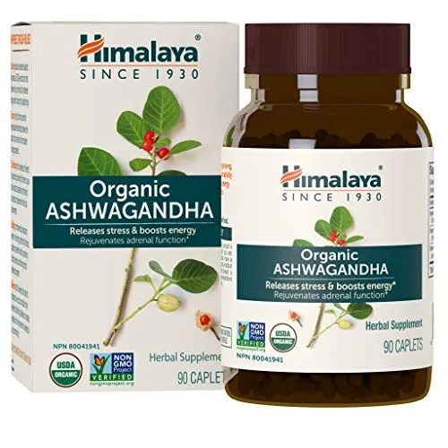 Himalaya Organic Ashwagandha, Natural Stress & Anxiety Relief, Energy Supplement, 670 mg, 90 Caplets, 3 Month Supply