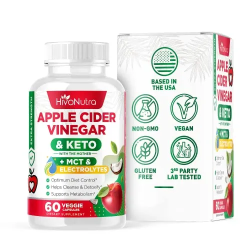 HivoNutra Apple Cider Vinegar Capsules + Keto Pills with MCT Oil & Electrolytes for Women & Men - Weight Management Diet Supplement - Helps Cleanse & Detox - ACV Pills with The Mother