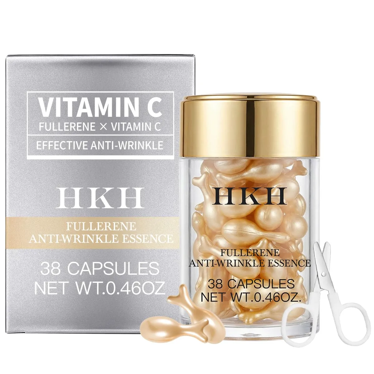 HKH Vitamin C Serum Capsules For Face: 38 Caps with Scissors - Vitamin C Anti-Wrinkle &Vitamin A Retinol Collagen Anti-Aging Daily Serum For Women - Smoothing Hydrating Firming Skin - Travel Portable