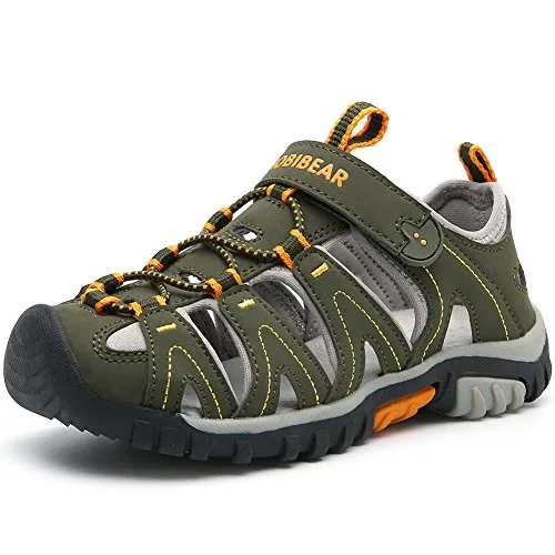 HOBIBEAR Boys Kids Outdoor Closed-Toe Summer Sport Sandals-Dark Green