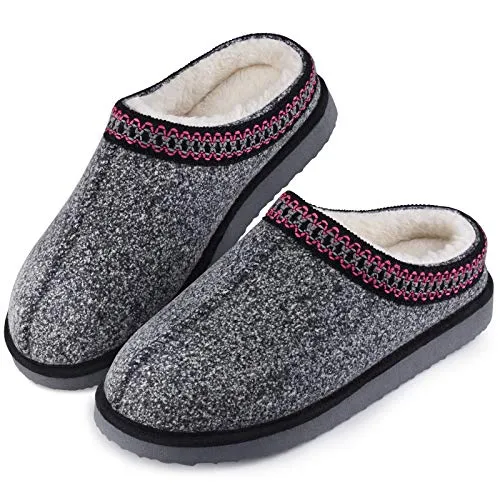 Homitem Women's Cozy Memory Foam Slippers Wool-Like Plush Fleece Lined House Shoes Ladies Slippers Indoor, Outdoor Comfy Slippers for Women Black Grey Wine Red Women's Slippers?7-8 M US,Black