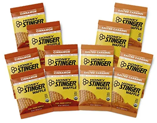 Honey Stinger Gluten Free Organic Waffles â Variety Pack With Sticker â 12 Count â Energy Source for Any Activity â Salted Caramel & Cinnamon - 6 of Each Flavor