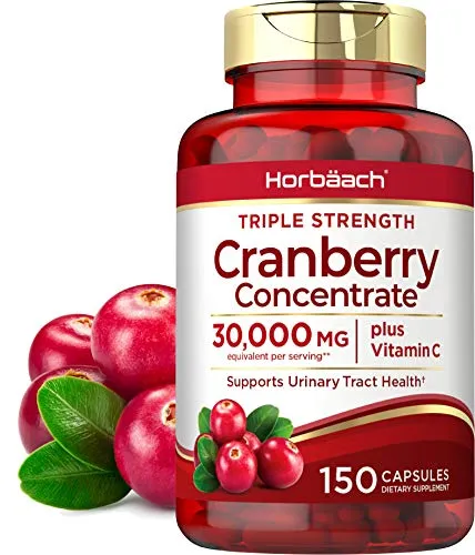 Horbaach Cranberry (30,000 mg) + Vitamin C 150 Capsules | Triple Strength Ultimate Potency | Non-GMO, Gluten Free Cranberry Pills Supplement from Concentrate Extract