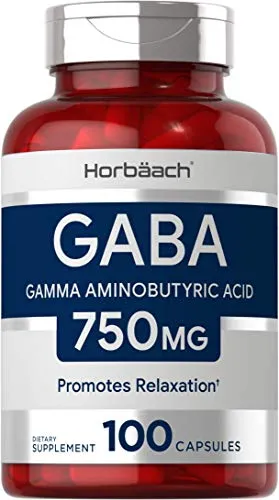 Horbaach GABA 750mg 100 Capsules | Non-GMO, Gluten Free | Gamma Aminobutyric Acid Supplement