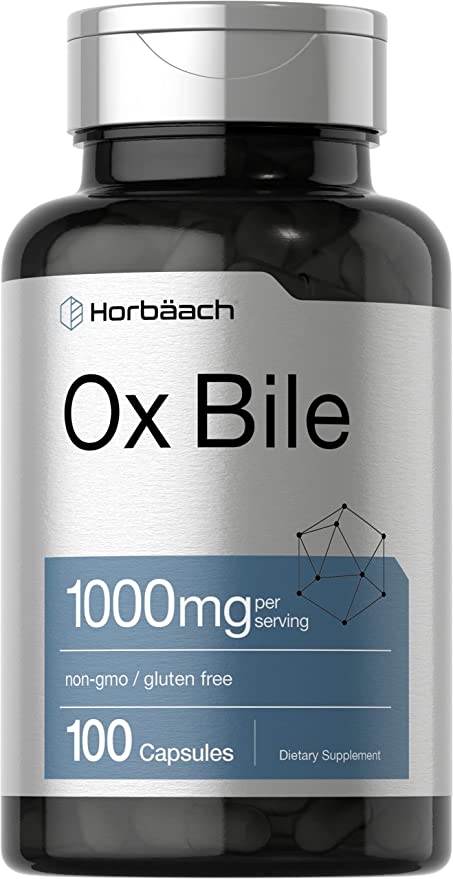 Horbaach Ox Bile 1000 mg 100 Capsules | Non-GMO & Gluten Free | Digestive Enzymes Supplement, Purified Bile Salts for Gallbladder