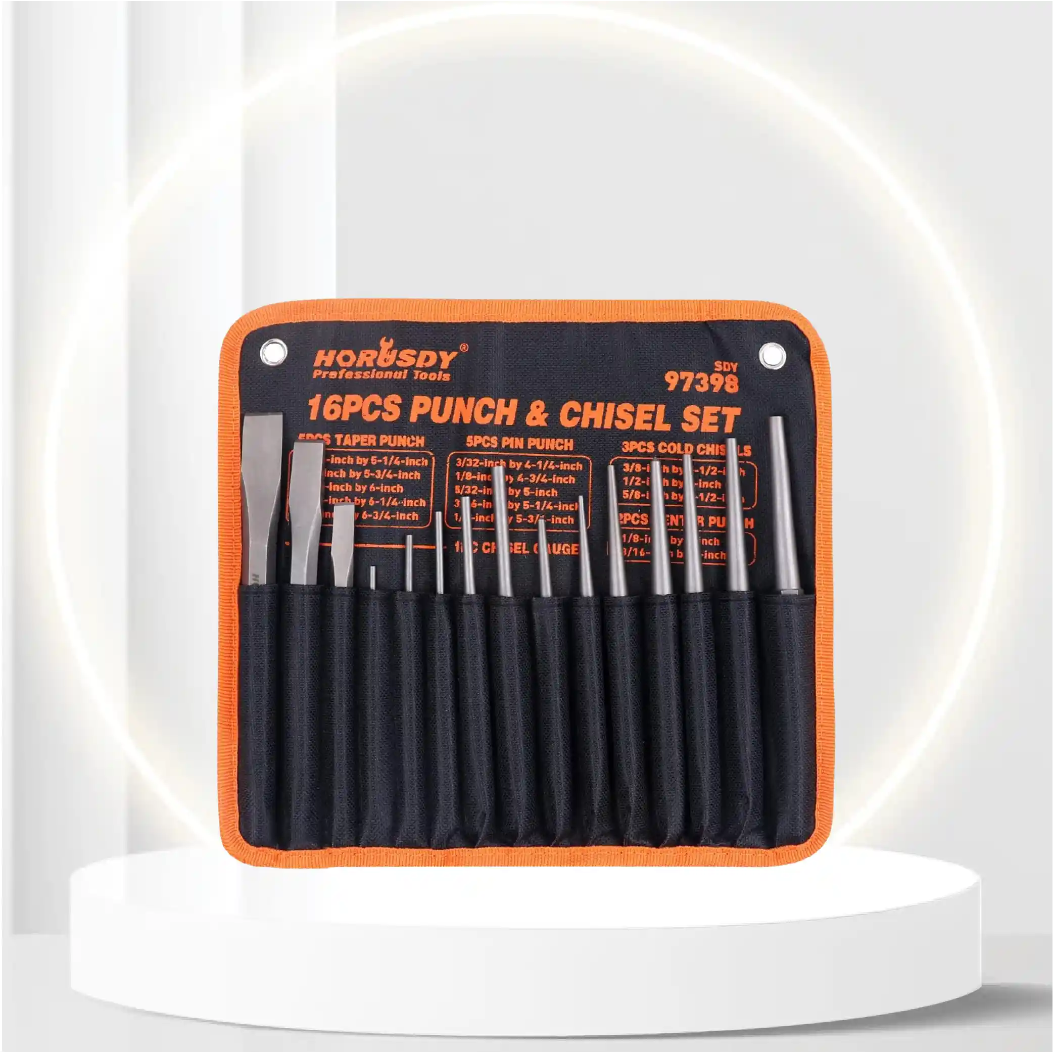 HORUSDY 16-Piece Punch and Chisel Set, Including Taper Punch, Cold Chisels, Pin Punch, Center Punch