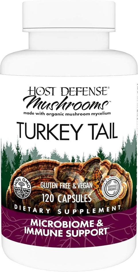 Host Defense Turkey Tail Capsules - Digestive Health & Immune Response Support Supplement - Mushroom Supplement for Gastrointestinal & Gut Microbiome Support - 120 Capsules