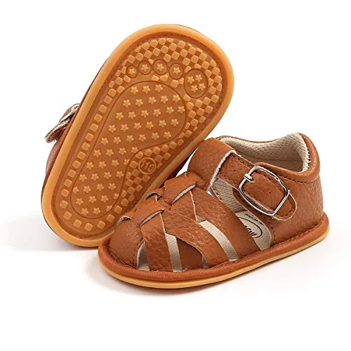 HsdsBebe Infant Baby Boys Girls Adjustable Strap Sandals Toddler Anti-slip Rubber Sole Meash Breathable Outdoor Beach Slippers(M1996 brown,2)
