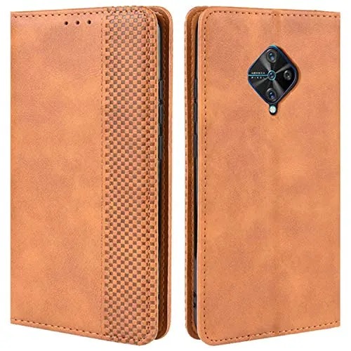 HualuBro Vivo S1 Pro Case, Vivo V17 Case, Retro PU Leather Full Body Shockproof Wallet Flip Case Cover with Card Slot Holder and Magnetic Closure for Vivo S1 Pro/Vivo V17 Phone Case (Brown)