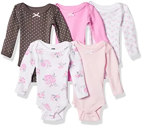 Hudson Baby Unisex Baby Cotton Preemie Bodysuits Basic Pink Floral Long-Sleeve, Preemie