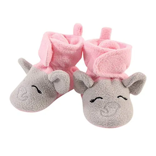 Hudson Baby Unisex Cozy Fleece Booties, Pink Gray Elephant, 18-24 Months