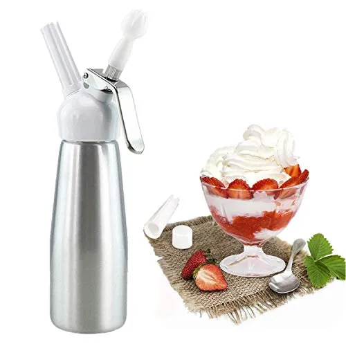 Huhn Cream Dispenser Whipped Aluminum Cream Foamer Cake Decoration Supplies Baking Tool for Cream Lover 500ml (Silver)