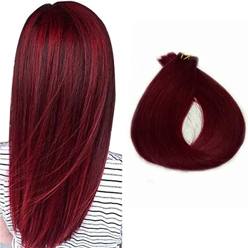Human Hair Extensions Tape in 20 Inch Burgundy Remy Hair Pieces 50grams Silky Straight Tape in Hair Extensions 20pcs/package