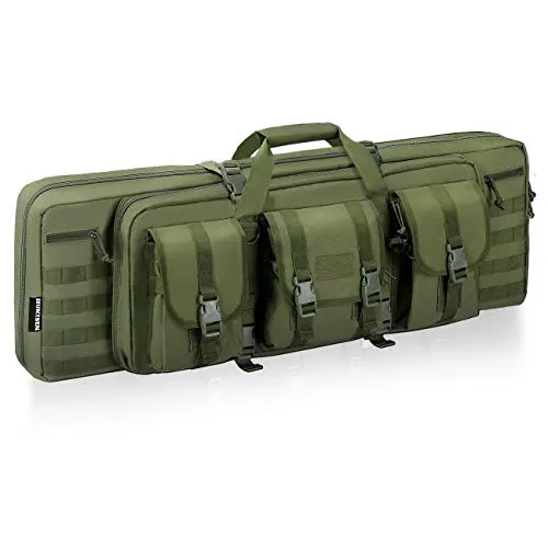 HUNTSEN Tactical Double Long Rifle Pistol Gun Bag Firearm Transportation Case Double Rifle Bag Outdoor Tactical Carbine Cases Water Dust Resistant Long Gun Case Bag