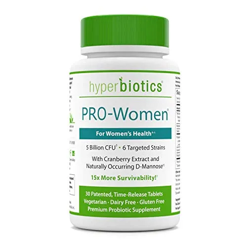 Hyperbiotics PRO-Women Probiotics - 30 Daily Time-Release Tablets with Cranberry Extract and Naturally Occuring D-Mannose - Gluten Dairy Free Supplements and 15x More Survivability Than Capsules